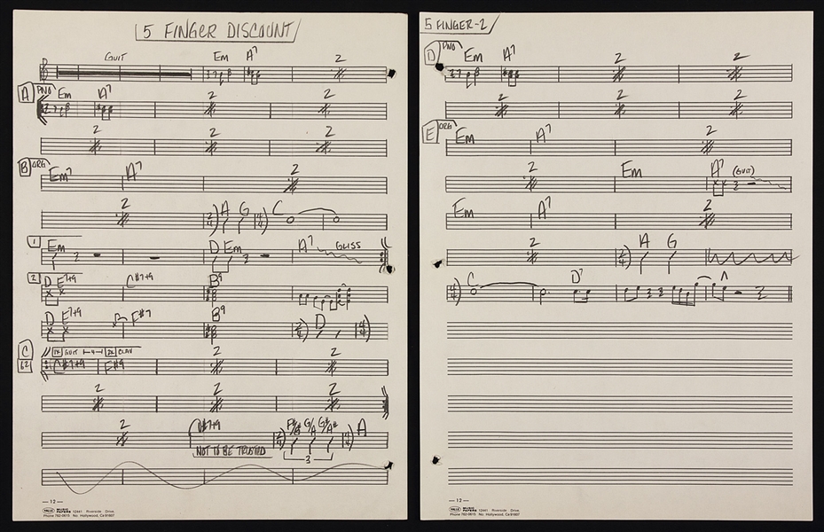 Steppenwolfs John Kay Handwritten "Five Finger Discount" Music Arrangement