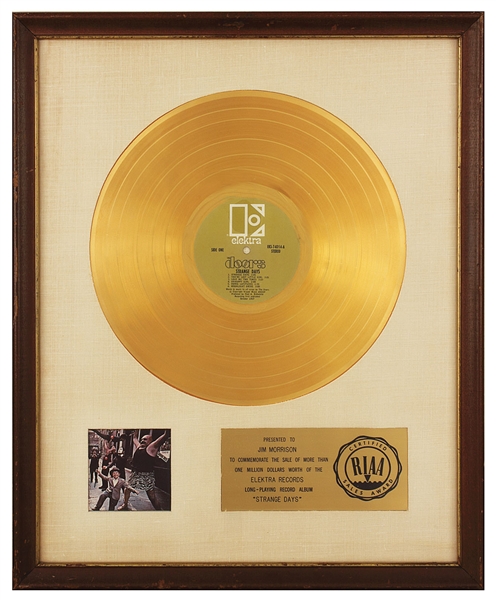 The Doors "Strange Days" Original RIAA White Matte Gold Record Album Award Presented to Jim Morrison