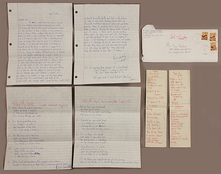 Tupac Shakur Handwritten & Signed Two-Page Love Letter, Two Poems/Song Lyrics, Recipes and Life Wish List from Prison