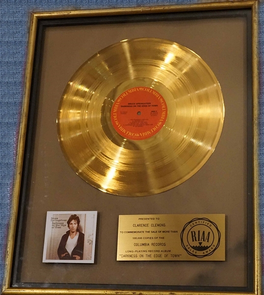 Bruce Springsteen "Darkness On The Edge Of Town" Original RIAA Gold Album Award Presented to Clarence Clemons
