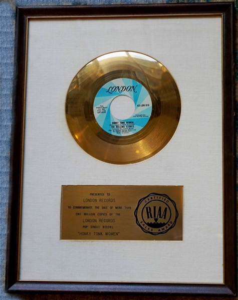 Rolling Stones "Honky Tonk Woman" Original RIAA White Matte Gold 45 Record 