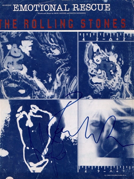 Rolling Stones Ron Wood & Charlie Watts Signed "Emotional Rescue" Sheet Music