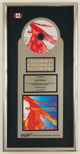 Alanis Morissette Original "Under Rug Swept" Canadian Recording Industry Platinum Award (CRIA)