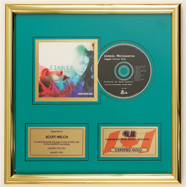 Alanis Morissette Original "Jagged Little Pill" Canadian Recording Industry Gold Award (CRIA)