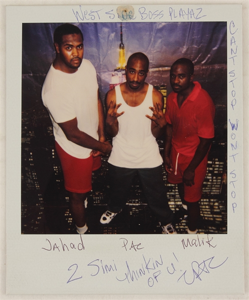 Tupac Shakur Twice-Signed & "Dont Stop" Lyrics and Inscribed Original Polaroid Photograph from Prison