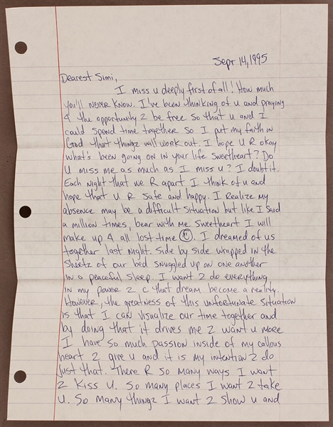 Tupac Shakur Handwritten Two-Page Love Letter and Two Page Erotic Poem/Song Lyrics from Prison