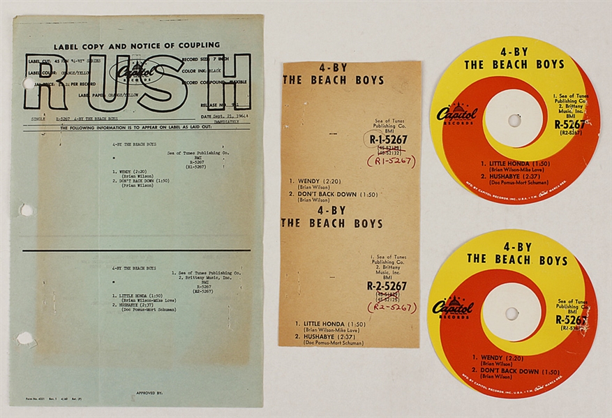 Beach Boys Original "4-By The Beach Boys" 45 Record Label Artwork Archive 