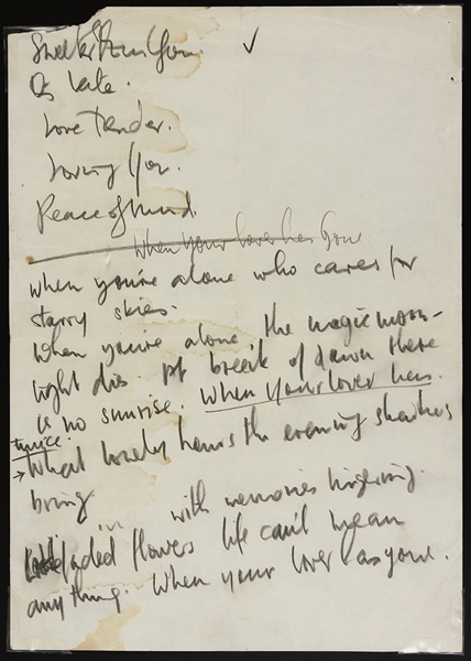 Beatles Paul McCartney & Stuart Sutcliffe Handwritten Set List and Lyrics Circa 1960-61