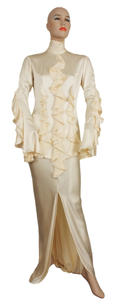 Whitney Houston 2004 Soul Divas Tour Stage Worn Ivory White Top and Fishtail Skirt