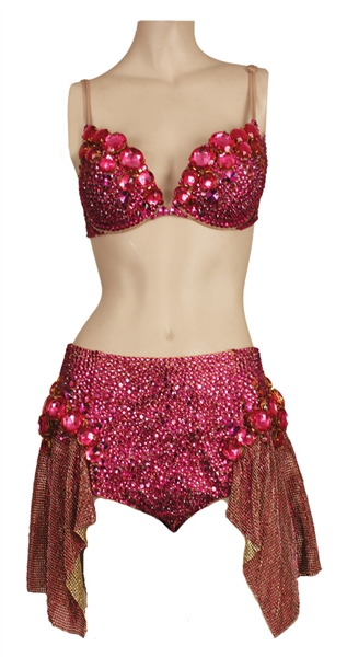 Nicki Minaj Pink Print Tour Stage Worn Custom Designed Beaded & Embellished Pink Bra and Shorts Ensemble
