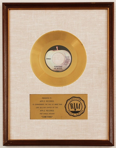 Beatles "Something" Original RIAA White Matte Gold Single Record Award Presented to Apple Records