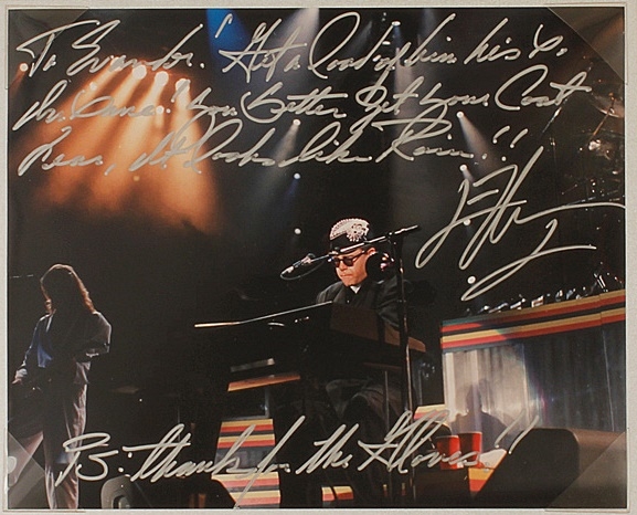 Elton John "Madman Across the Water" Lyrics Inscribed & Signed Photo to Evander Holyfield