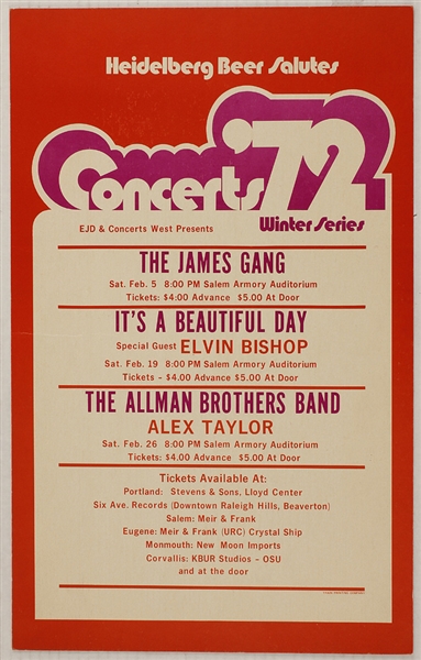 Concerts 72 Original Concert Poster Featuring The Allman Brothers 