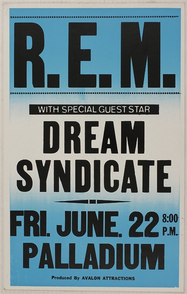 R.E.M. with Dream Syndicate Original Concert Poster at Palladium, cardboard, 14 x 22