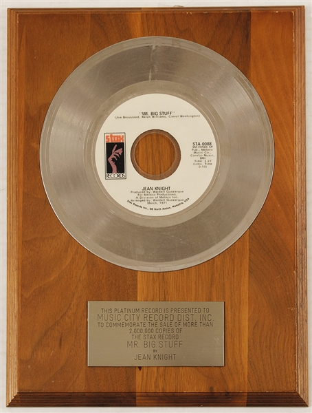 Jean Knight "Mr. Big Stuff" Original Stax Records Platinum Record Award 