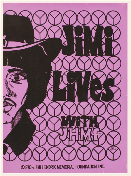"Jimi Lives" Jimi Hendrix Memorial Foundation 1970 Concert Poster