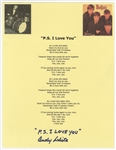Beatles Andy White Signed and "P.S. I Love You" Inscribed Lyrics