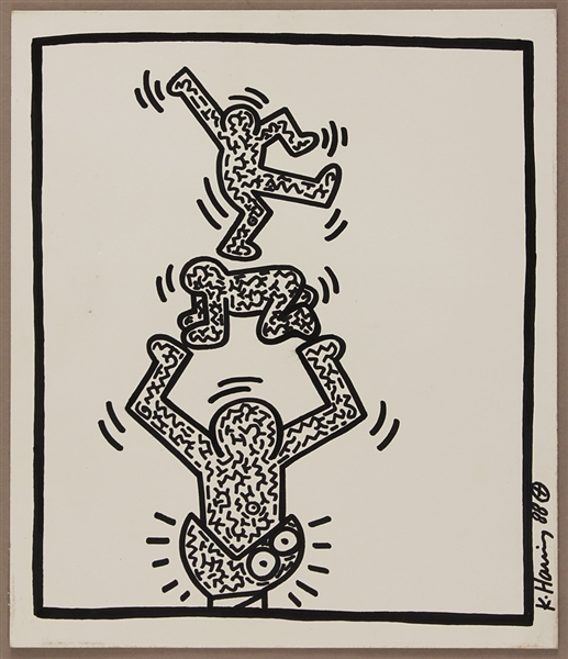 Keith Haring Original Signed and Dated Artwork, 1988