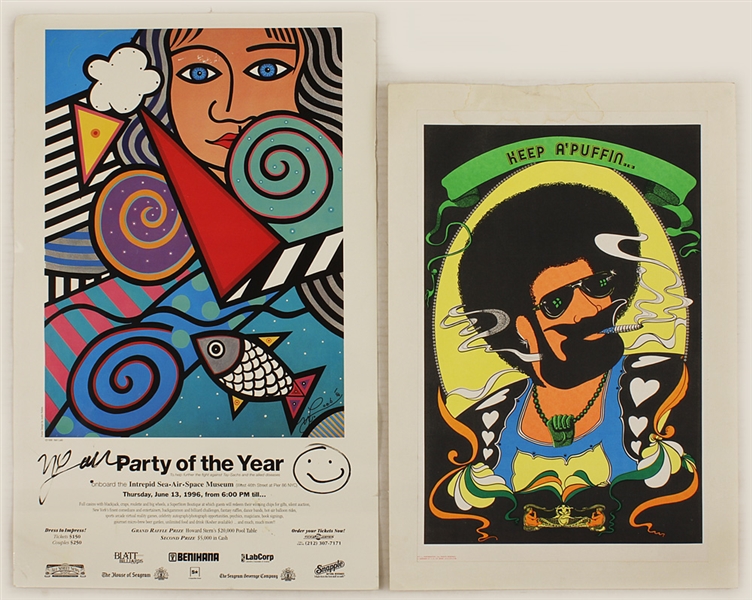 "Party of the Year 1996" Original Poster Signed by Artist and “Keep A’ Puffin” Original Hippie Poster Artwork 