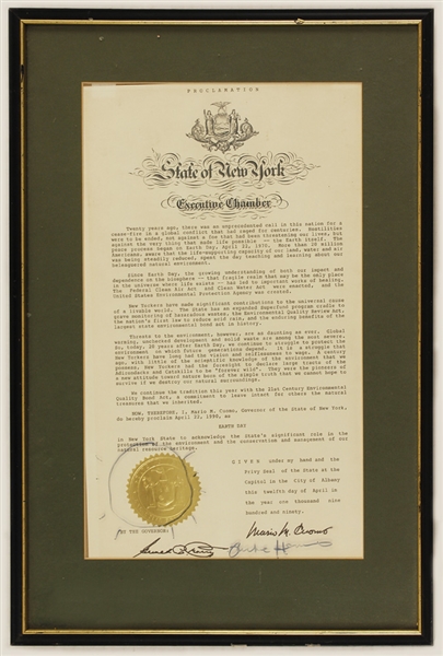 Governor Mario Cuomo and Richie Havens Signed Official "Earth Day" Proclamation