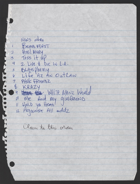Tupac Shakur Handwritten "Makaveli" Album Track List