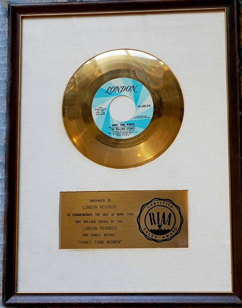 Rolling Stones "Honky Tonk Woman" Original RIAA White Matte Gold 45 Record