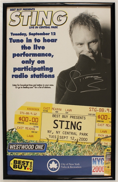 Sting Signed Original Central Park Concert Promotional Poster and Signed "Sacred Love" C.D. Inserts