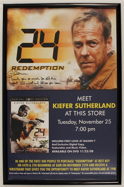 Kiefer Sutherland Signed & Inscribed "24 Redemption" Original Event Poster, Signed & Inscribed Appearance Cards and Event Ticket