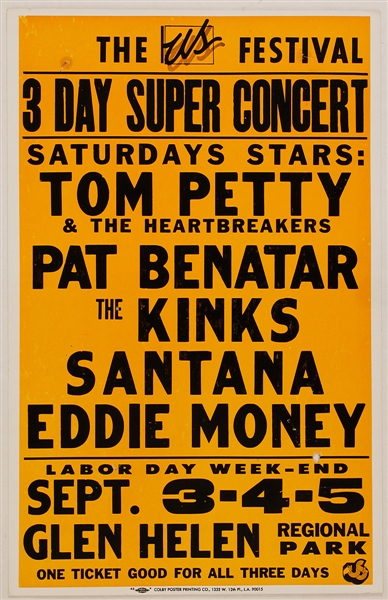 Tom Petty Original Us Festival Cardboard Concert Poster