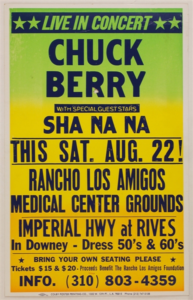 Chuck Berry/ Sha Na Na Original Rancho Los Amigos Cardboard Concert Poster