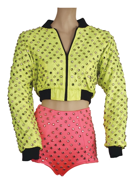Nicki Minaj "Pink Friday Tour" Stage Worn Custom Neon Studded Jacket and Shorts
