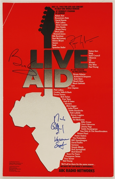 Live Aid 1985Original Concert Poster Signed by Brian May, Roger Taylor and Ashford & Simpson