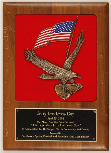 Jerry Lee Lewis Day 1998 Personal Award Plaque