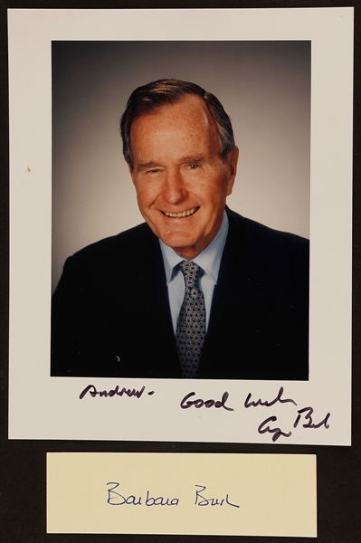 President George Bush Signed & Inscribed Photograph with Barbara Bush Signed  Book Mark