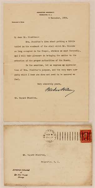 Woodrow Wilson 1904 Signed Letter as President of Princeton University with Original Envelope