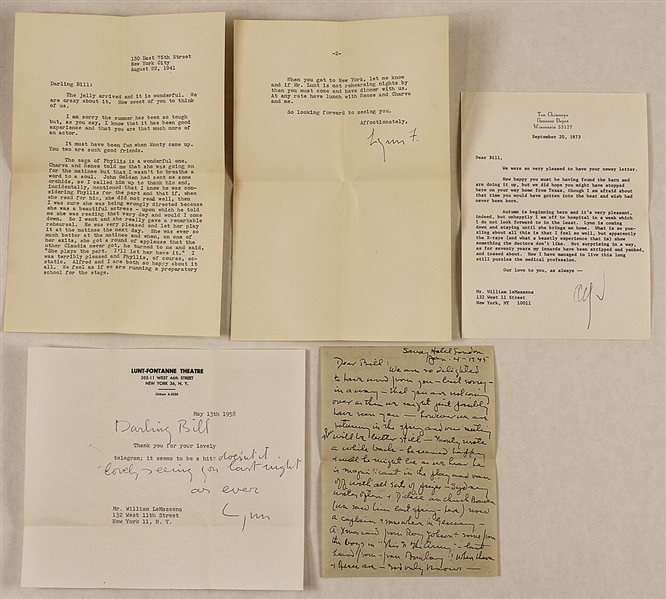 Alfred Lunt and Lynn Fontanne Archive of SIgned Letters to William LeMassena