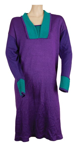 Whitney Houston Owned & Worn Purple and Aqua Blue Sweater Dress