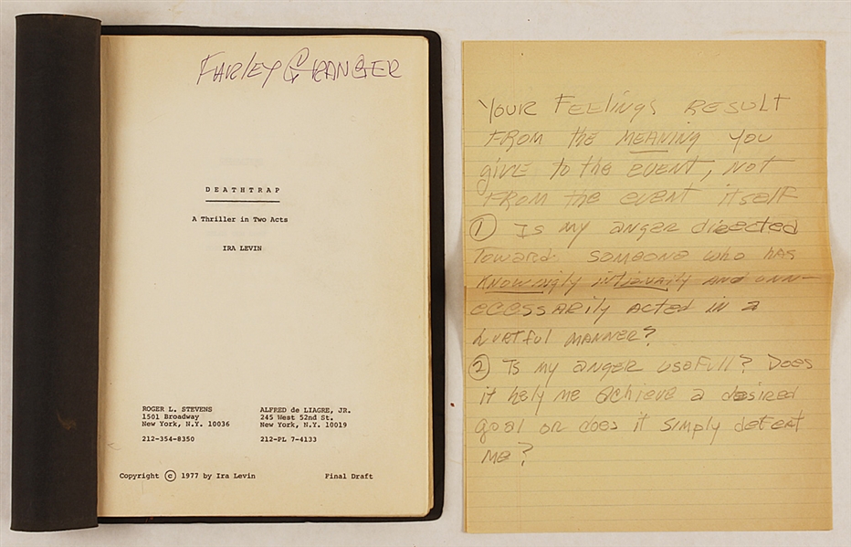 Farley Grangers Personally Owned Hand-Annotated and Signed Script for "Deathtrap" 