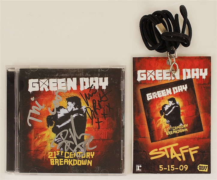 Green Day Signed "21st Century Breakdown" C.D. Insert and Staff Appearance Pass