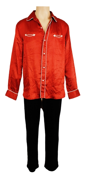 Michael Jackson Owned & Worn Red Satin Pajama Top and Black Velvet Pants