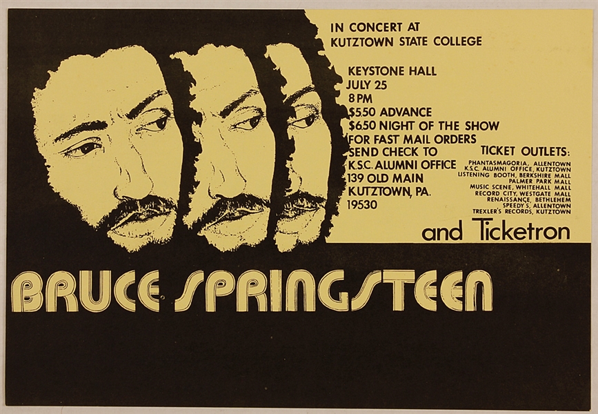 Bruce Springsteen 1975 Kutztown Stage College Original Concert Poster