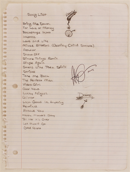Drake Handwritten & Signed Concert Set List