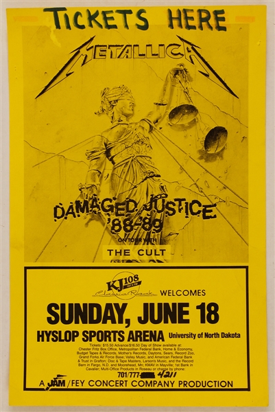 Metallica Original Damaged Justice Tour 88-89 Box Office On-Sale Concert Poster