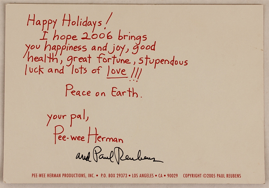 Pee-Wee Herman Paul Reubens Signed Holiday Card