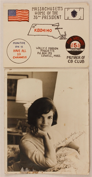 Copy of a Jacqueline Kennedy Signed & Inscribed Photo with a  "Home of the 35th President" Envelope