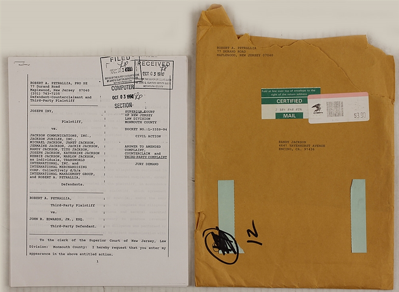Jackson Family Owned Original Civil Lawsuit Document with Original Hayvenhurst Envelope
