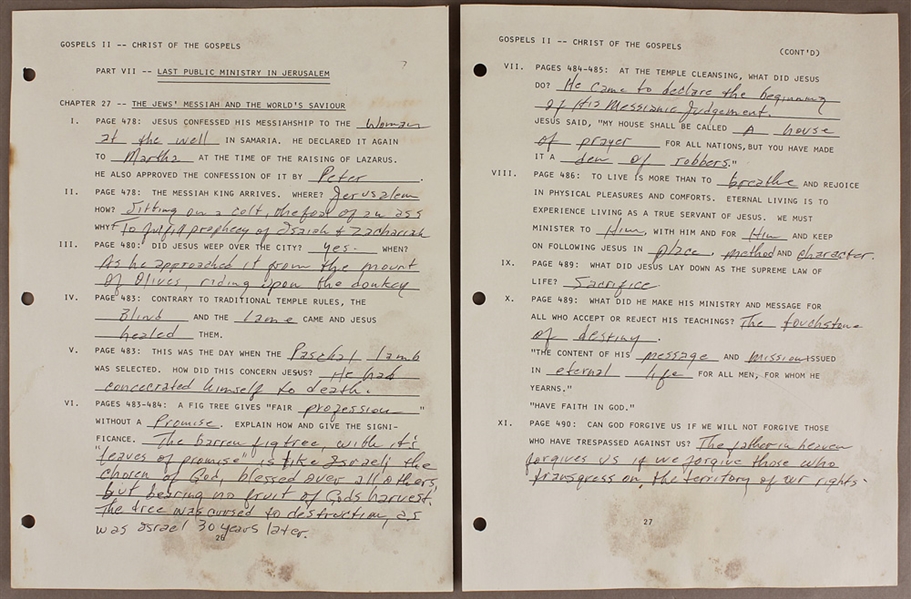 Johnny Cash Handwritten Religious Writings