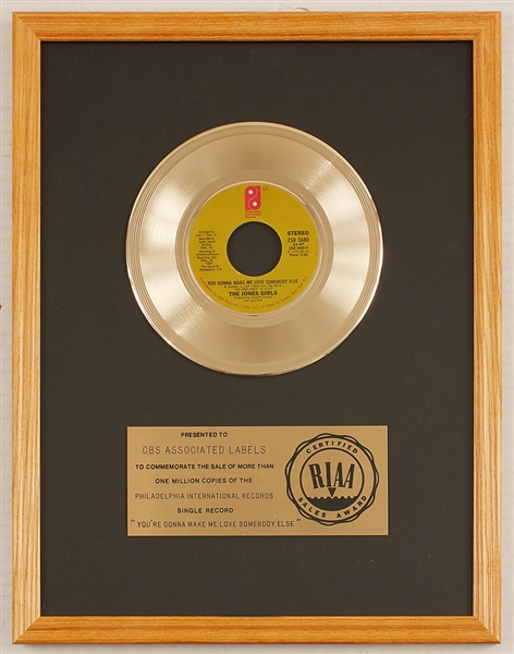 The Jones Girls "You Gonna Make Me Love Somebody Else" Original RIAA Gold Single Record Award