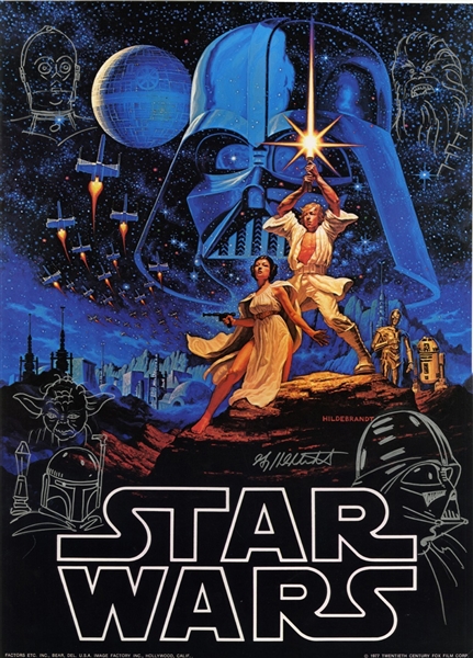 Very Rare Greg Hildebrandt Signed with Hand Drawings "Star Wars: Episode IV - A New Hope" Original 1977  1st Printing Poster 