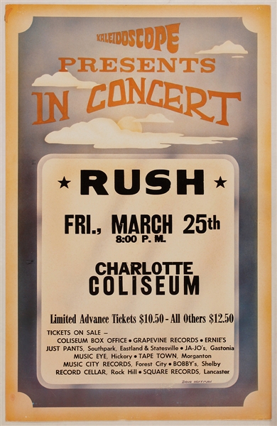 Rush Original 1983 Charlotte Coliseum Cardboard Concert Poster